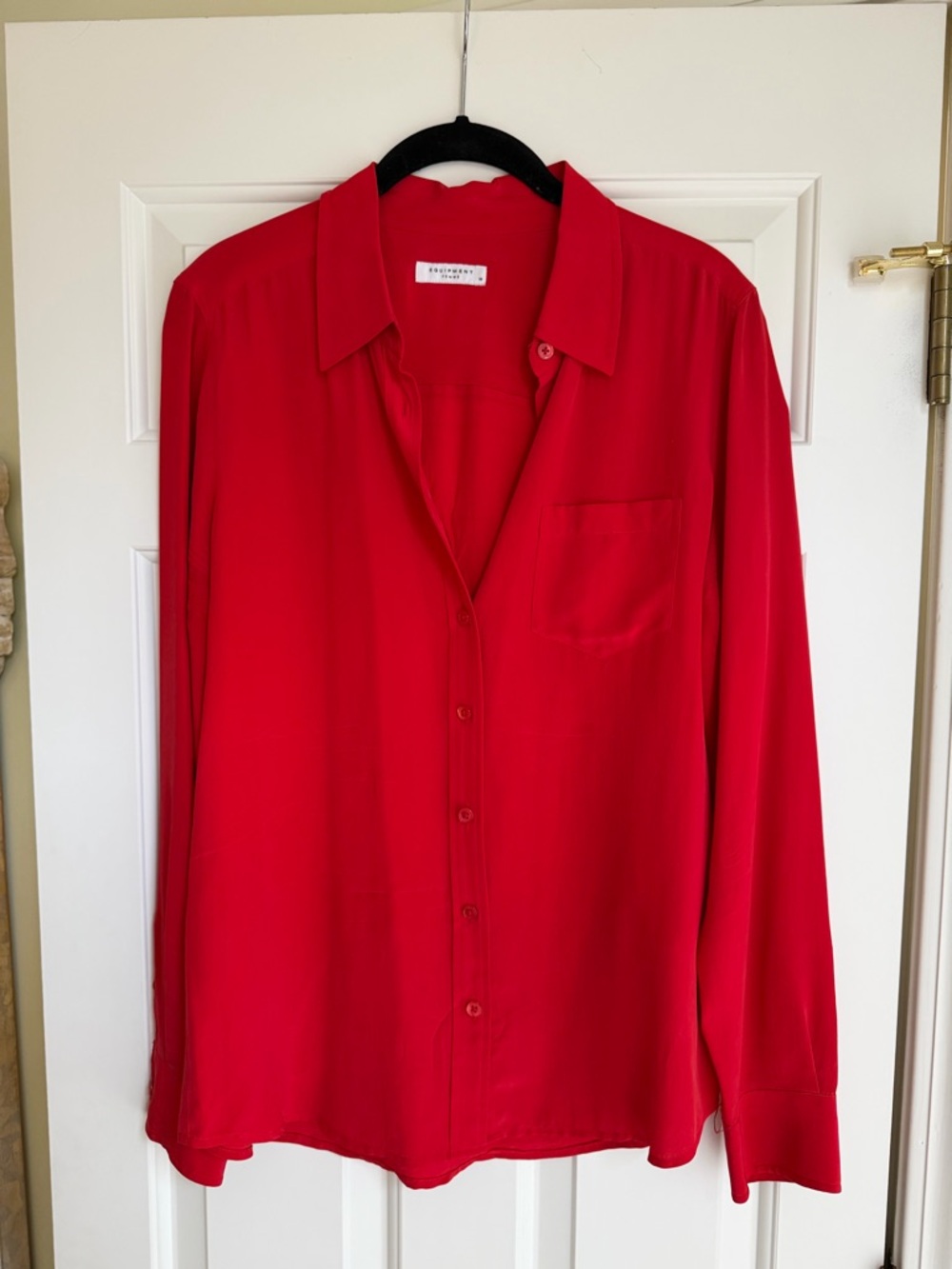 Equipment Red Silk Button-Up Blouse